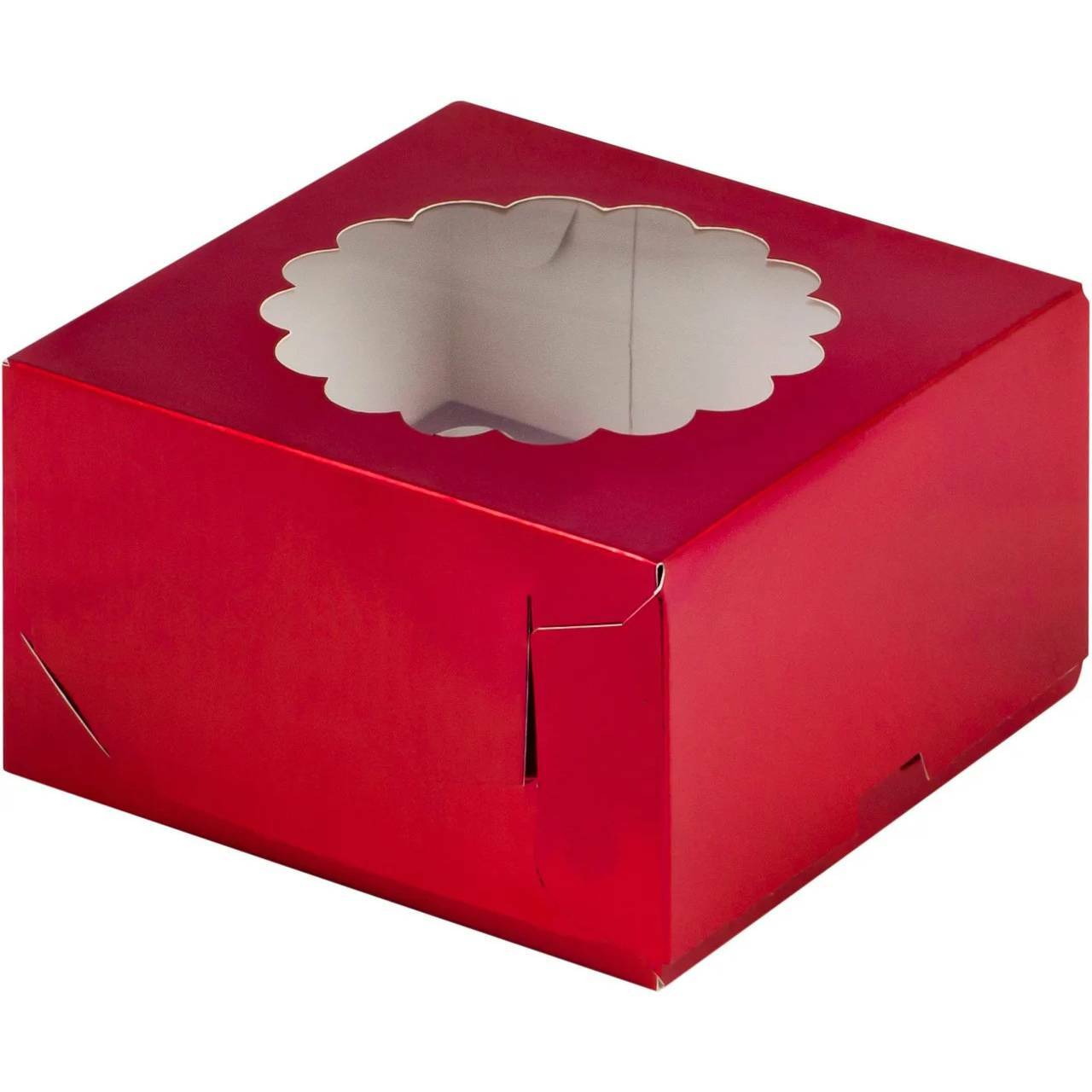 Коробка под капкейки с окошком 160×160×100 мм (4) (Cherry)