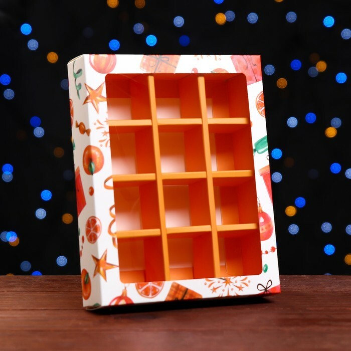 Коробка складная под 12 конфет "Мандарины", 19 х 15 х 3,6 см