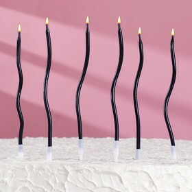 Свечи для торта "Серпантин" 6 шт, коктейльные, черные