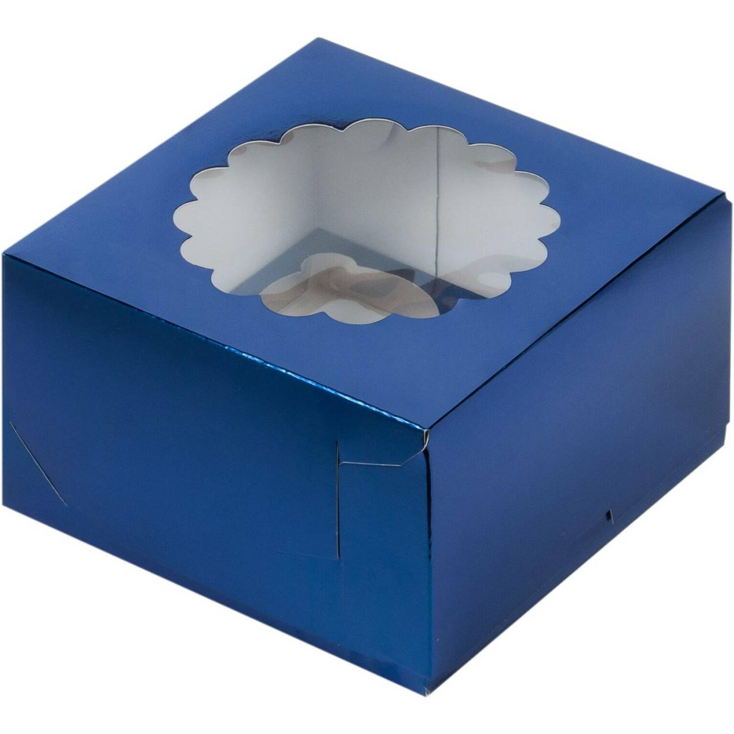 Коробка под капкейки с окошком 160×160×100 мм (4) (Синяя)
