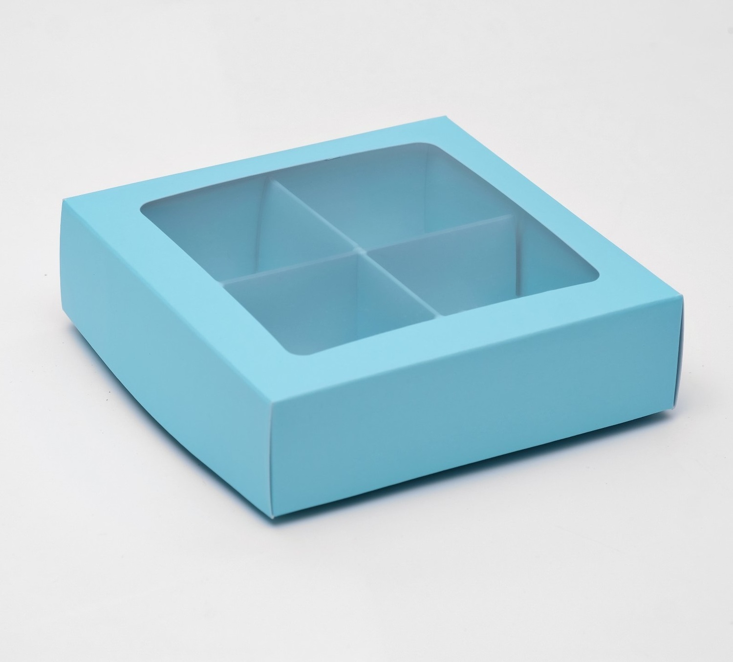Коробка для конфет 4 шт, с коном, UPAK LAND голубая, 12,5 х 12,5 х 3,5 см