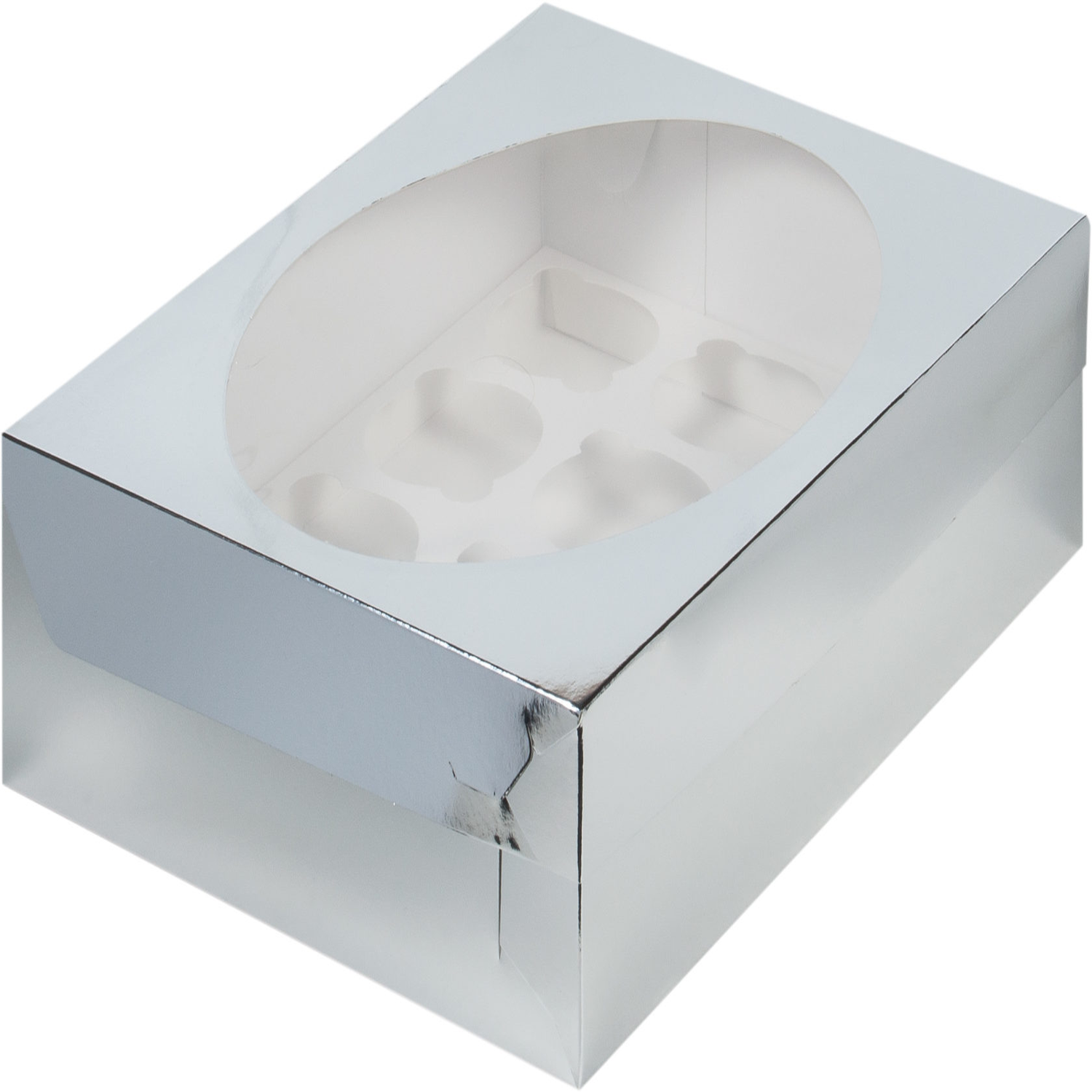 Коробка под капкейки с окошком 320×235×100 мм (12) (Серебро)