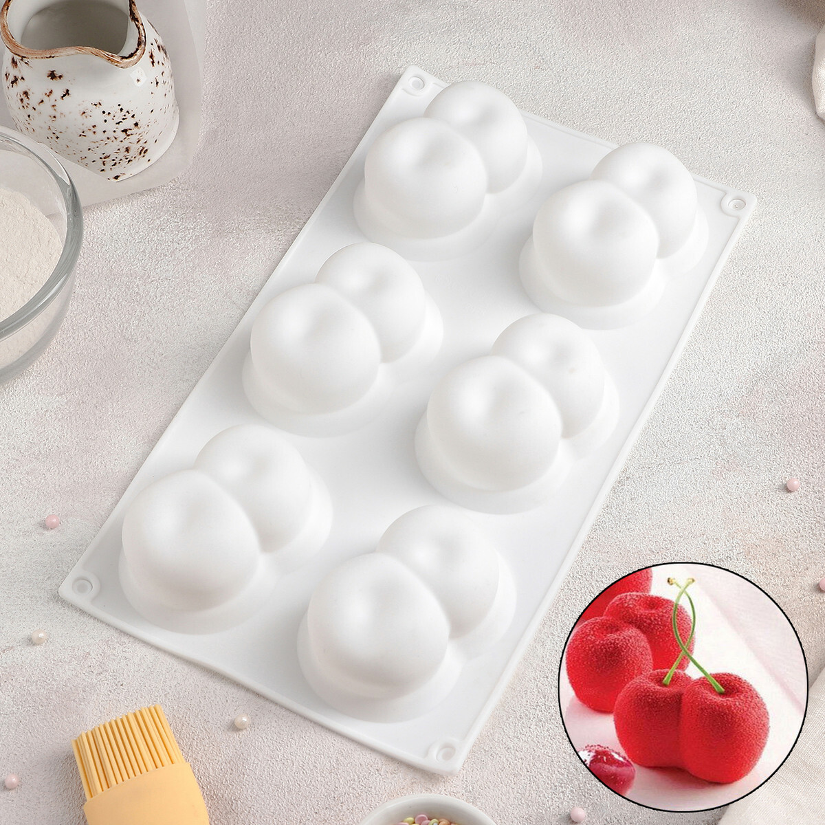 Форма для муссовых десертов и выпечки «Облака», 30×17 см, 6 ячеек, цвет белый
