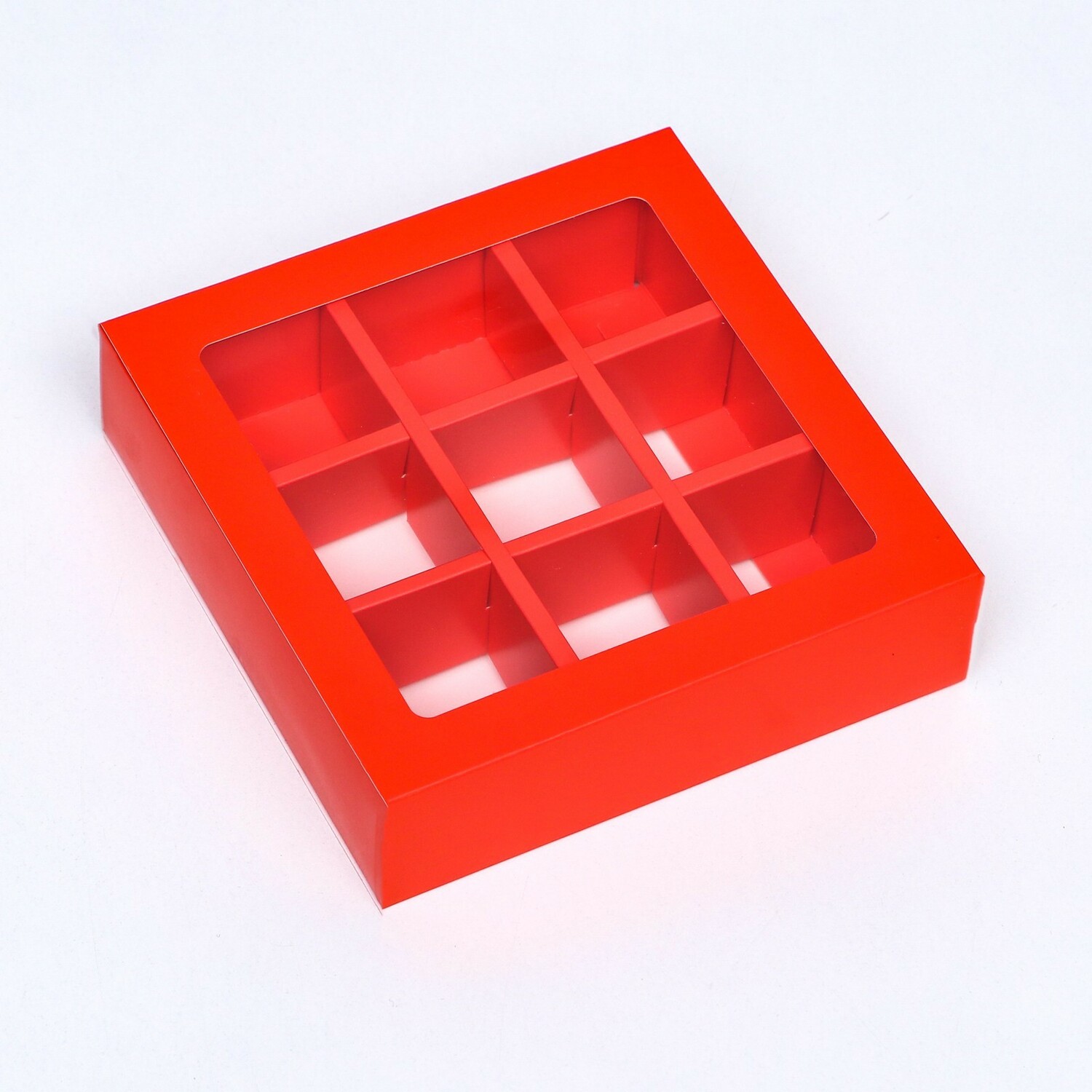 Коробка картонная с обечайкой под 9 конфет, 13,8 х 13,8 х 3,8 см, целлюлоза, алый