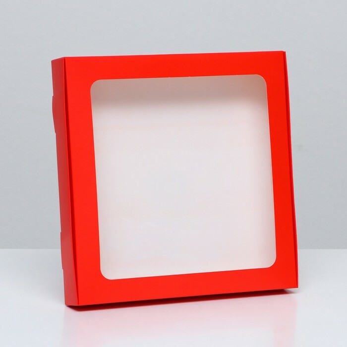Коробка самосборная с окном красная, 21 х 21 х 3 см
