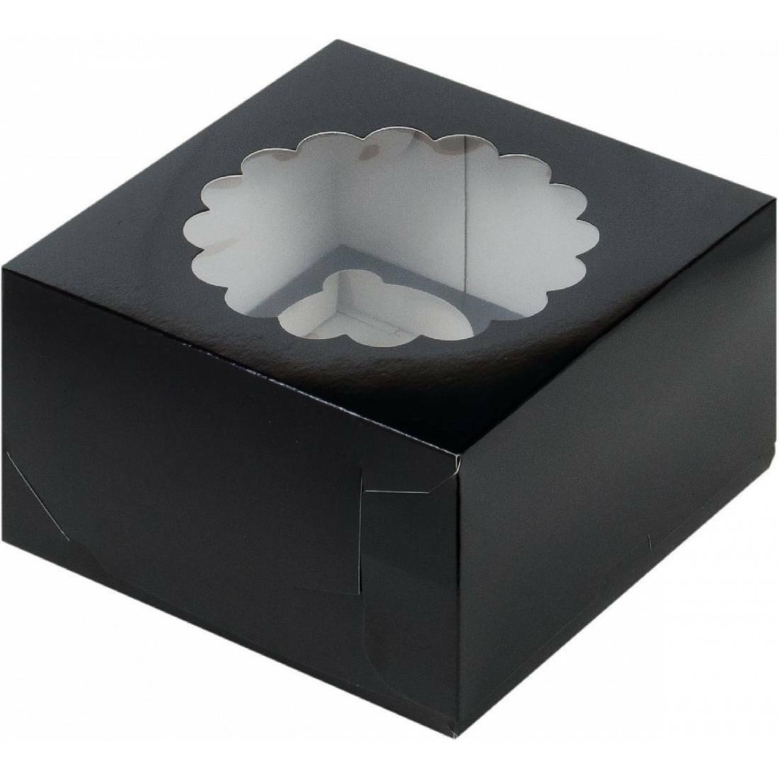 Коробка под капкейки с окошком 160×160×100 мм (4) (Чёрная)