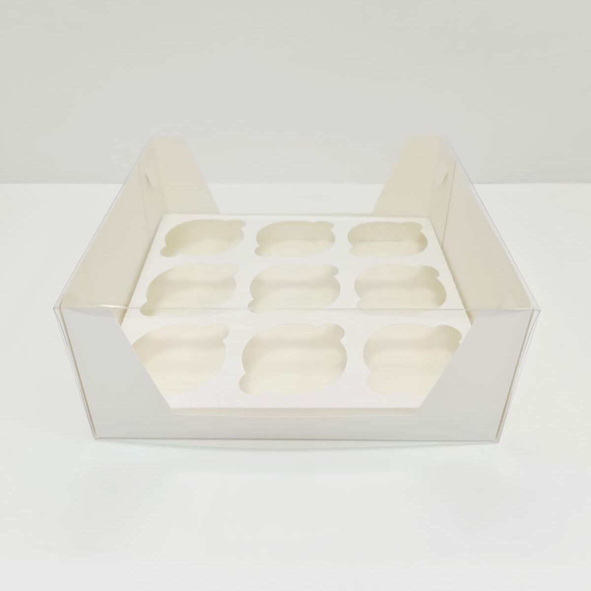 Коробка для капкейков на 9 шт. прозрачная,¶размер 235х235х95, цвет белый