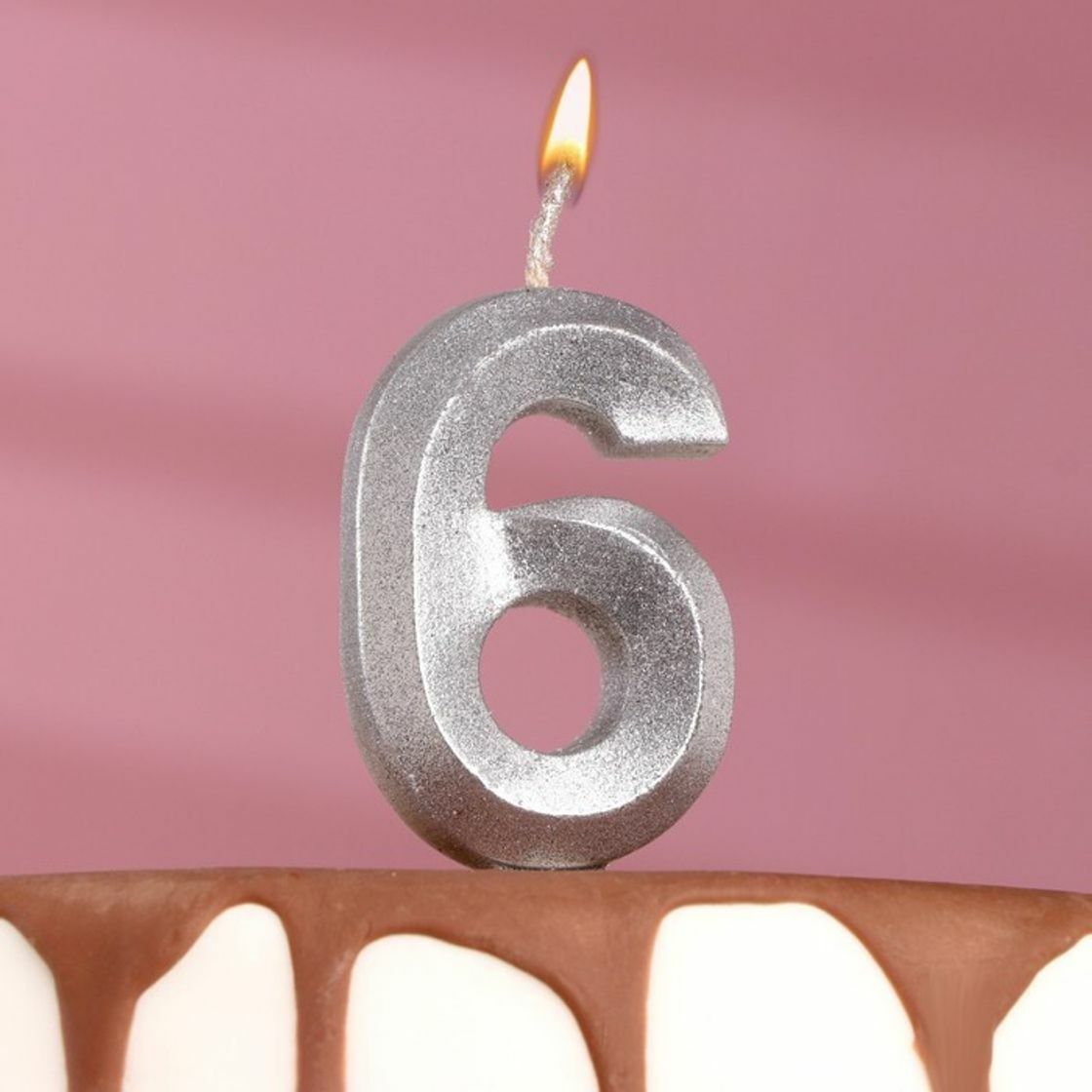 Свеча для торта "Грань", цифра "6", серебро