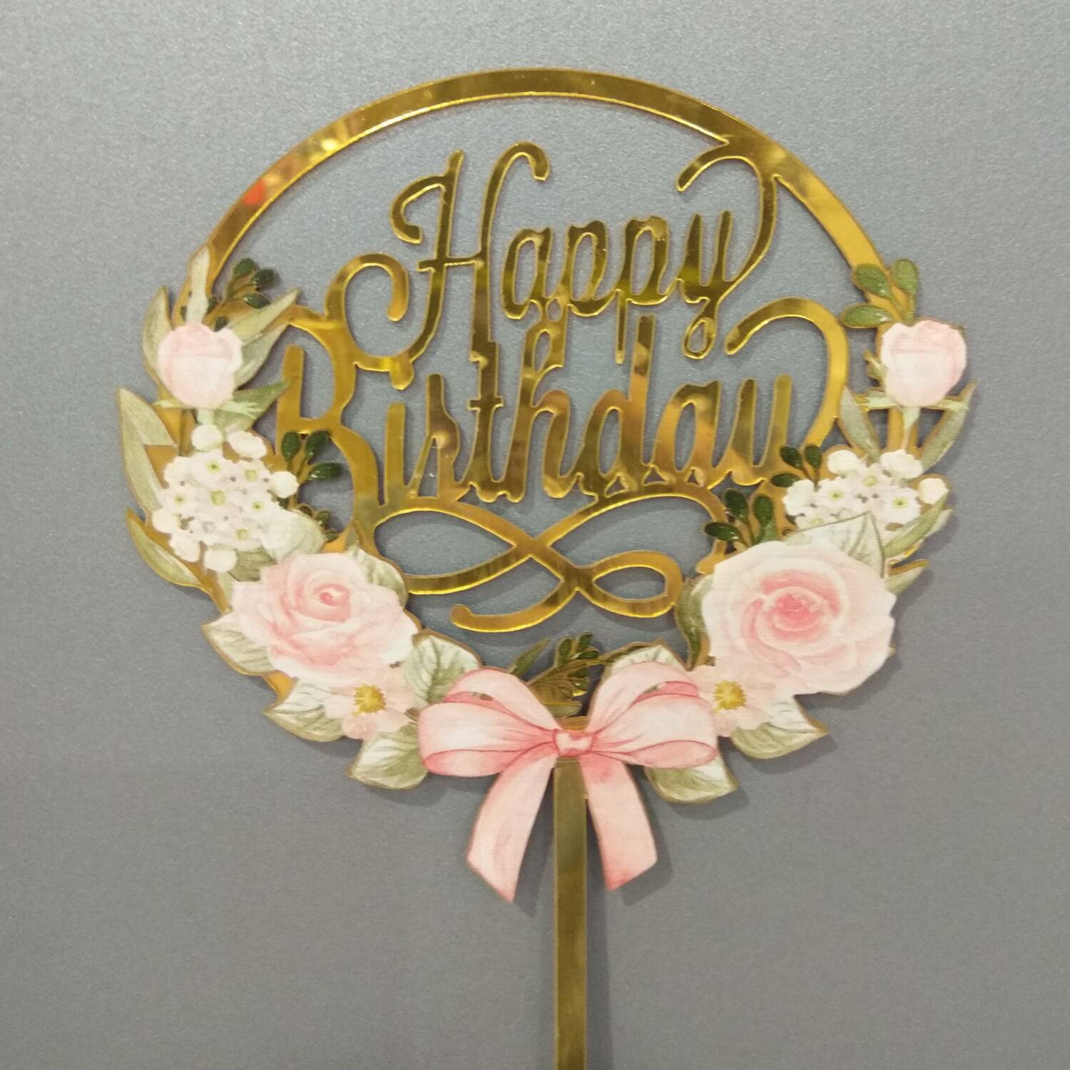 Топпер «Happy Birthday» цветы и бант