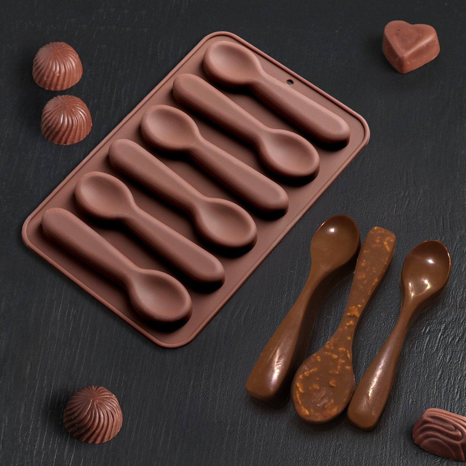 Форма для льда и шоколада «Ложечки», 18×12×1.2 см, 6 ячеек, цвет МИКС
