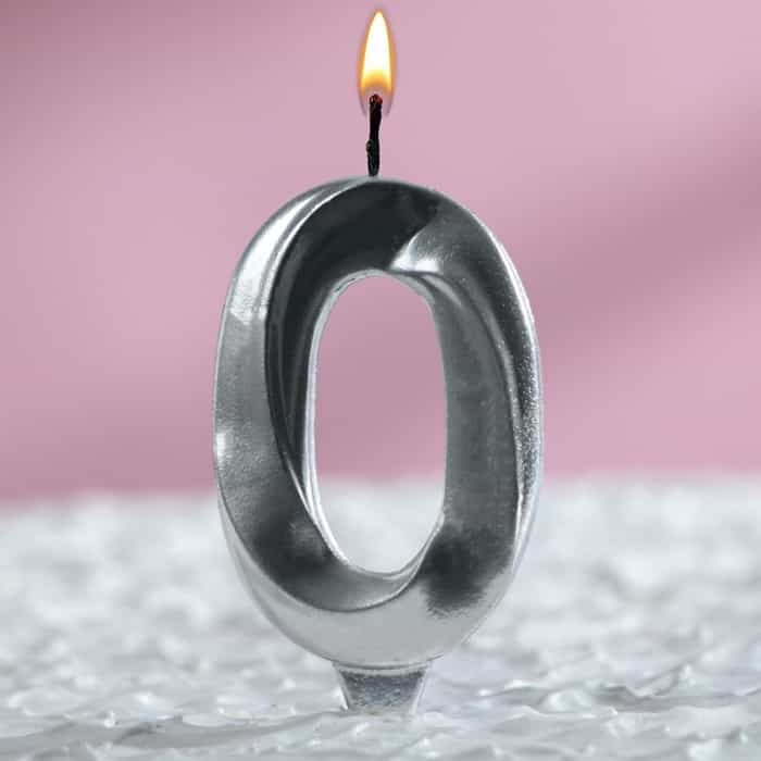 Свеча для торта "Грань", цифра "0", серебро