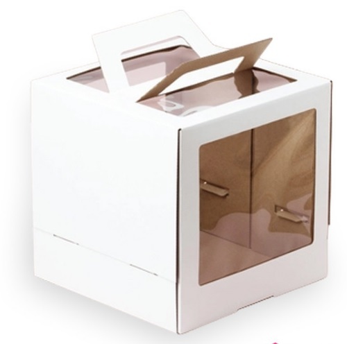 Коробка для торта с ручкой и окном, 22*22*26 см гофрокартон