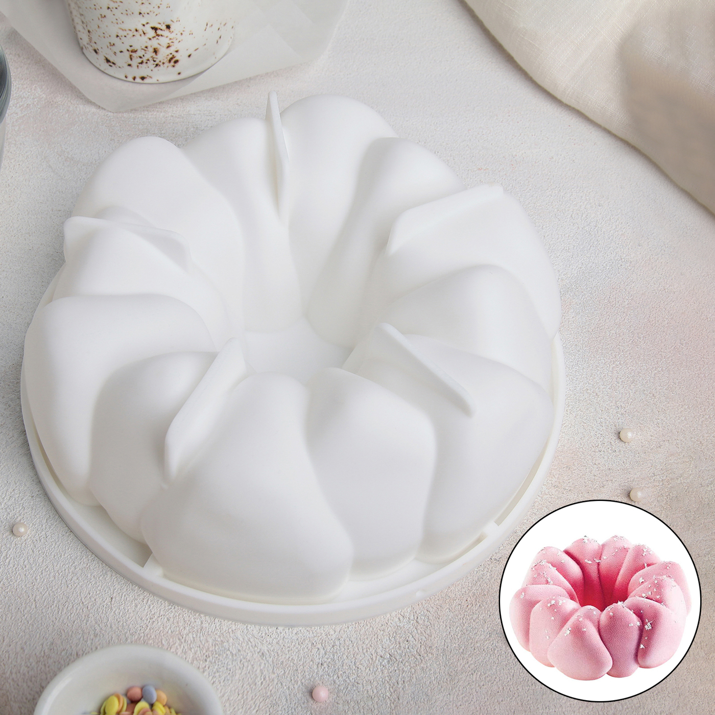 Форма для муссовых десертов и выпечки «Гранатовый браслет», 19.5×19.5×6.9 см, цвет белый