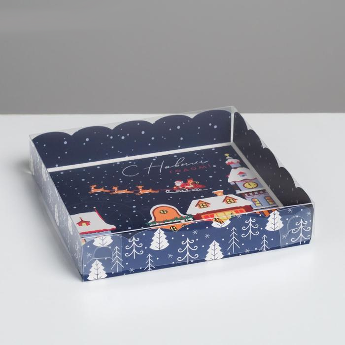 Коробка для кондитерских изделий с PVC крышкой «С Новым годом!», 15×15×3 см