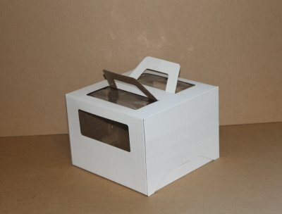 Коробка для торта (белая) с окном, с ручками, 280×280×300 мм