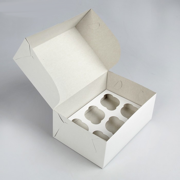 Упаковка на 6 капкейков, без окна, белая 25×17×10 см