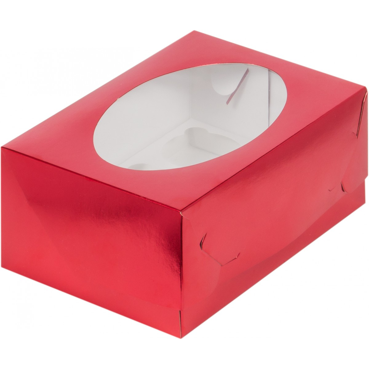 Коробка под капкейки с окошком 235×160×100 мм, (6) (Красная)