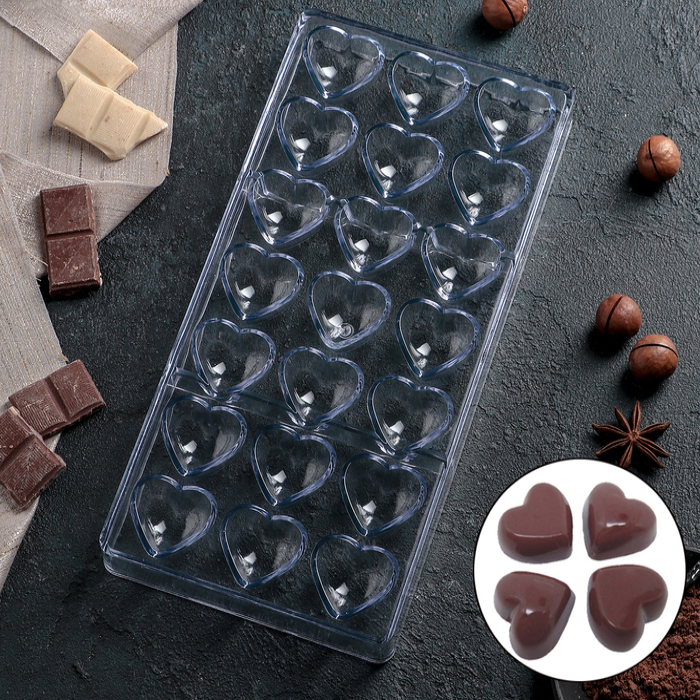 Форма для шоколада «Сердца», 28×14 см, 21 ячейка