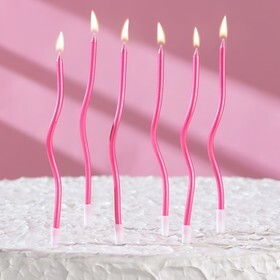 Свечи для торта "Серпантин" 6 шт, коктейльные, розовые