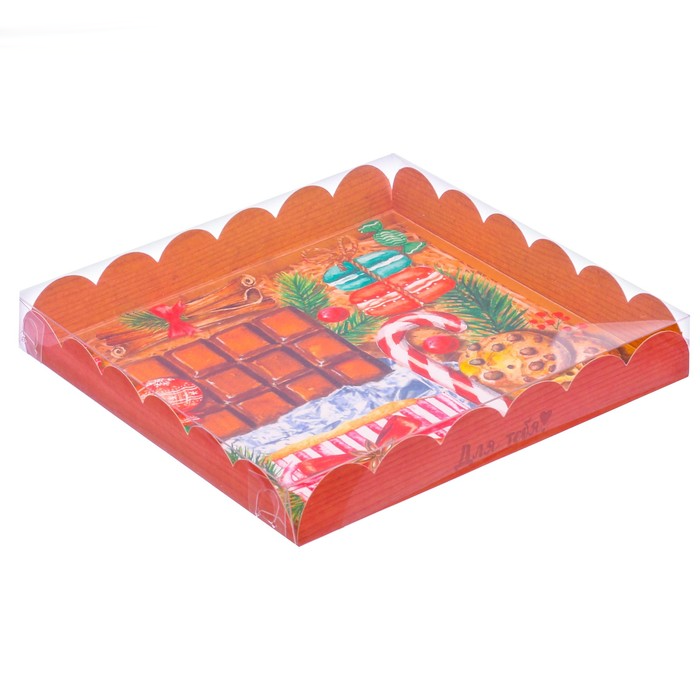Коробка для кондитерских изделий с PVC-крышкой «Новогоднее угощение», 21×21×3 см