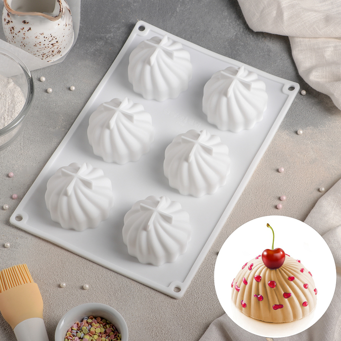 Форма для муссовых десертов и выпечки «Взбитые сливки», 28×19 см, 6 ячеек, цвет белый