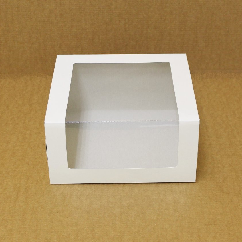 Коробка для торта (картон, белая/крафт) с окном 225×225×110 мм