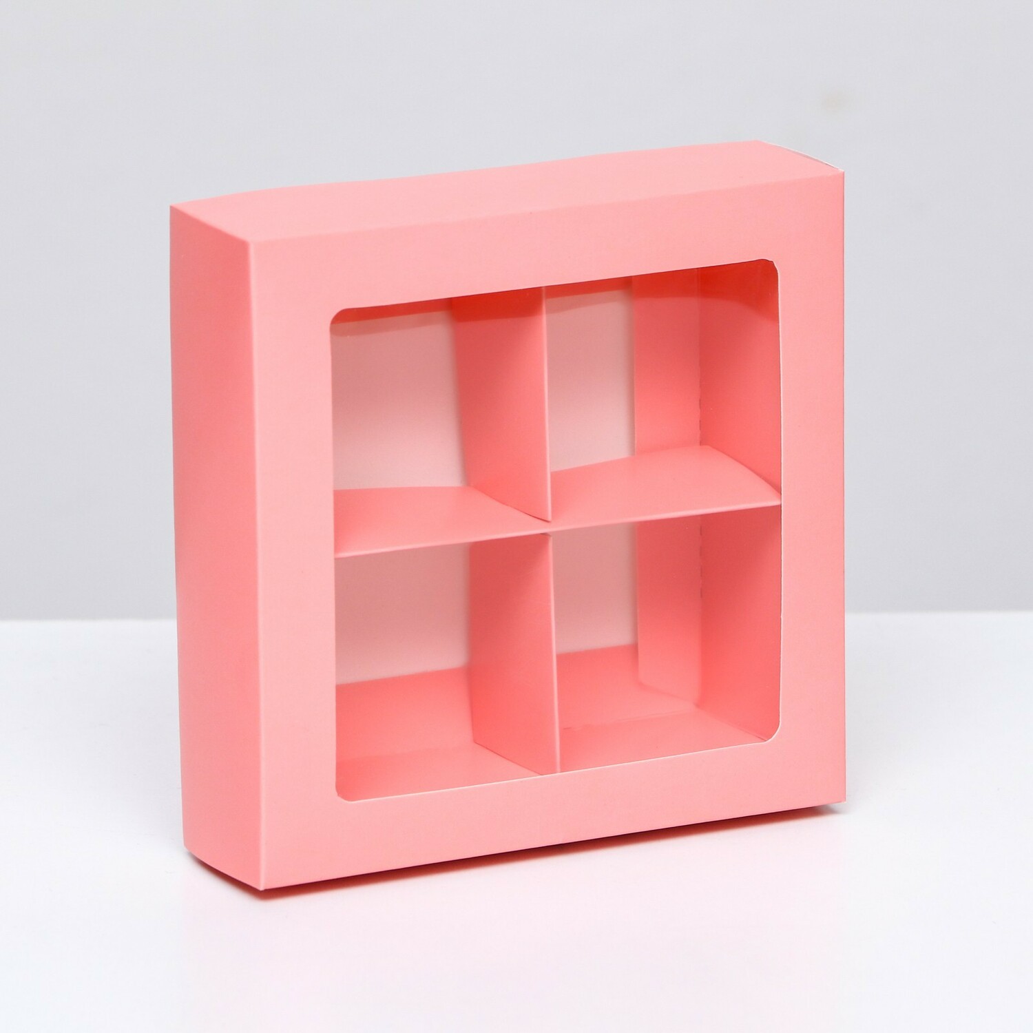 Коробка для конфет 4 шт,розовый, 12,5х 12,5 х 3,5 см,