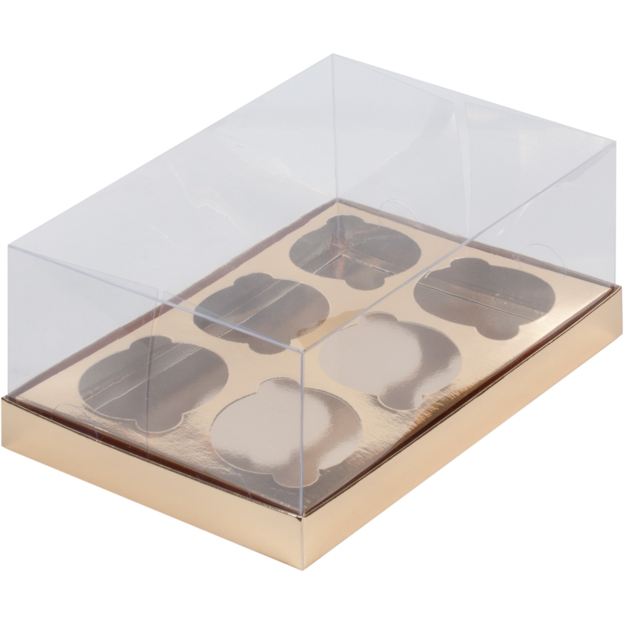 Коробка под капкейки ПРЕМИУМ с пластиковой крышкой 235×160×100 мм, (6) (Золото)