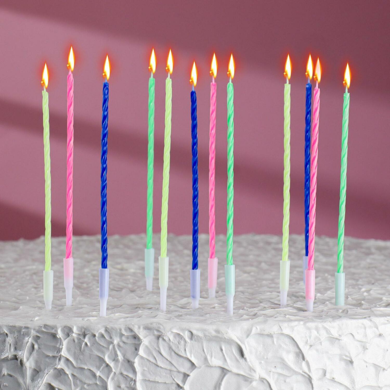 Свечи для торта Коктейльные, с подставками, (набор 12 шт).