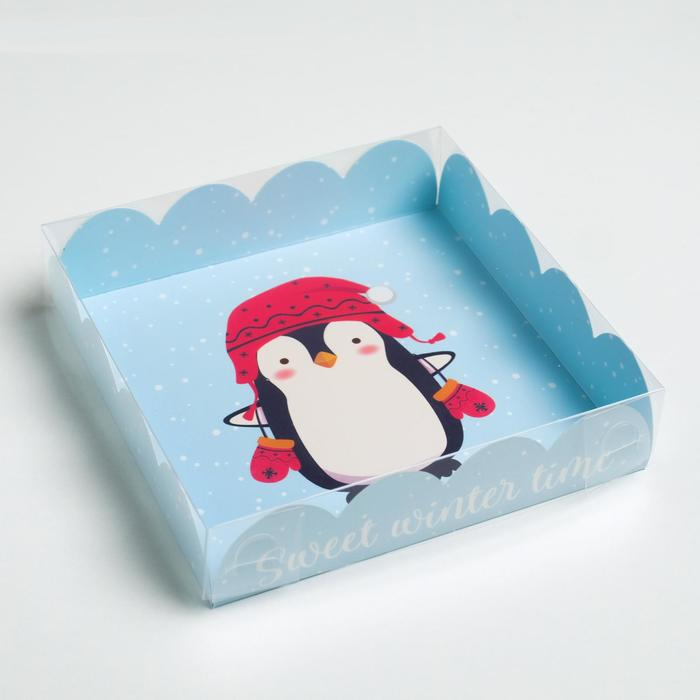Коробка для кондитерских изделий с PVC крышкой «Пингвин», 13×13×3 см