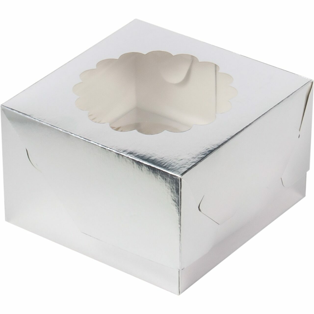 Коробка под капкейки с окошком 160×160×100 мм (4) (Серебро)