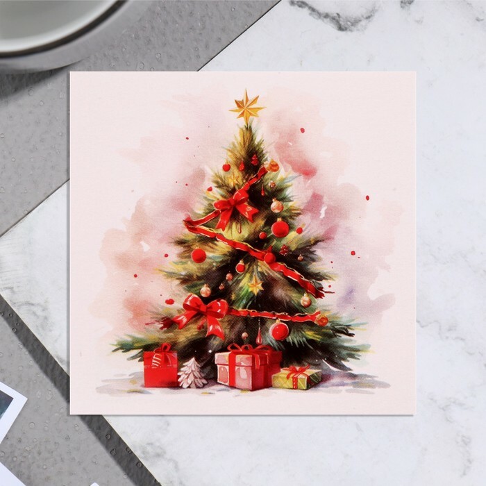 Мини-открытка "Новогодняя ель" 7,5х7,5 см