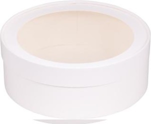 Коробка под зефир, печенье и макароны круглая с окном диам.160мм выс.70 мм (белая)
