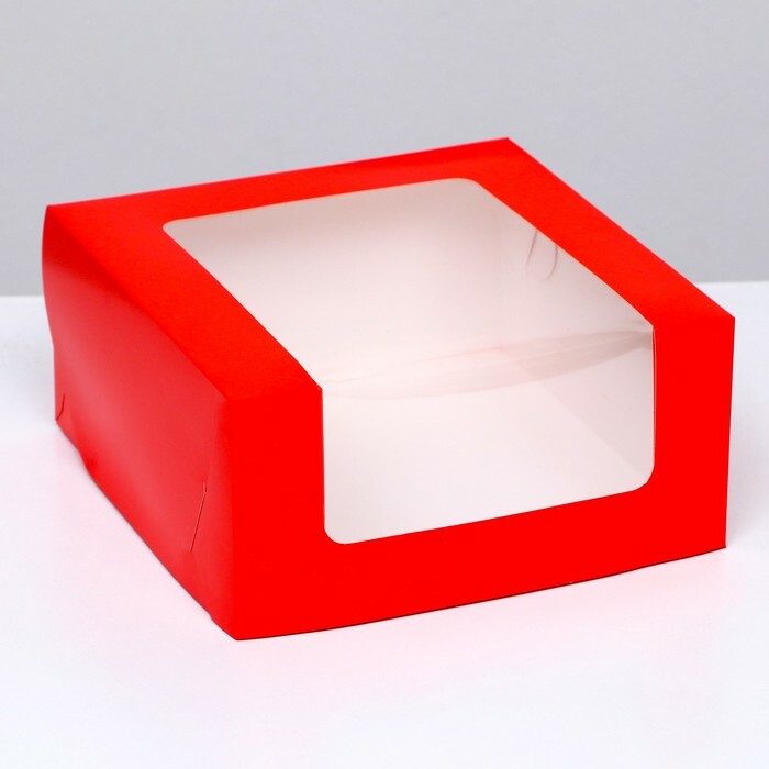 Кондитерская упаковка с окном, красная, 21 х 21 х 10 см