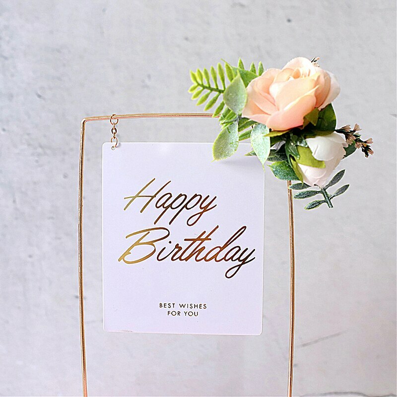 Топпер «Happy Birthday» в металлической рамке (белый прямоугольный, с цветами)