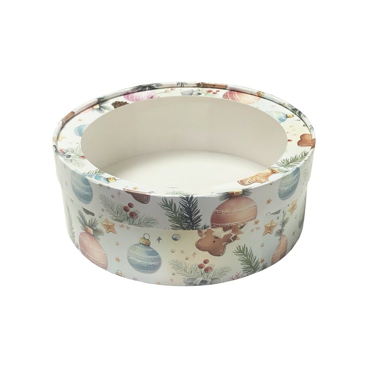 Коробка под зефир, печенье и макароны круглая с окном диам.160мм выс.70 мм