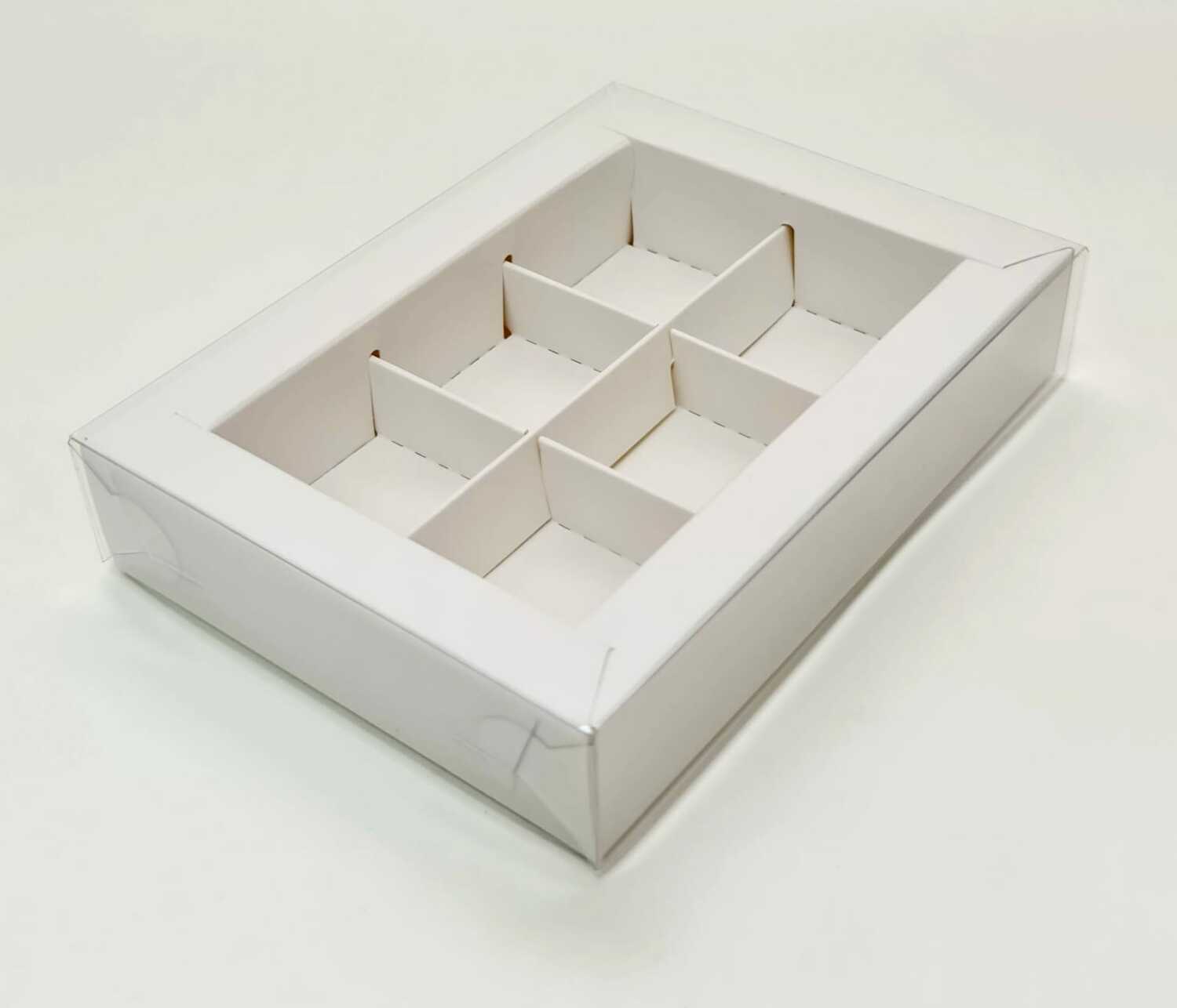 Коробка на 6 конфет с прозрачной крышкой
размер 155х115х30 цвет белый