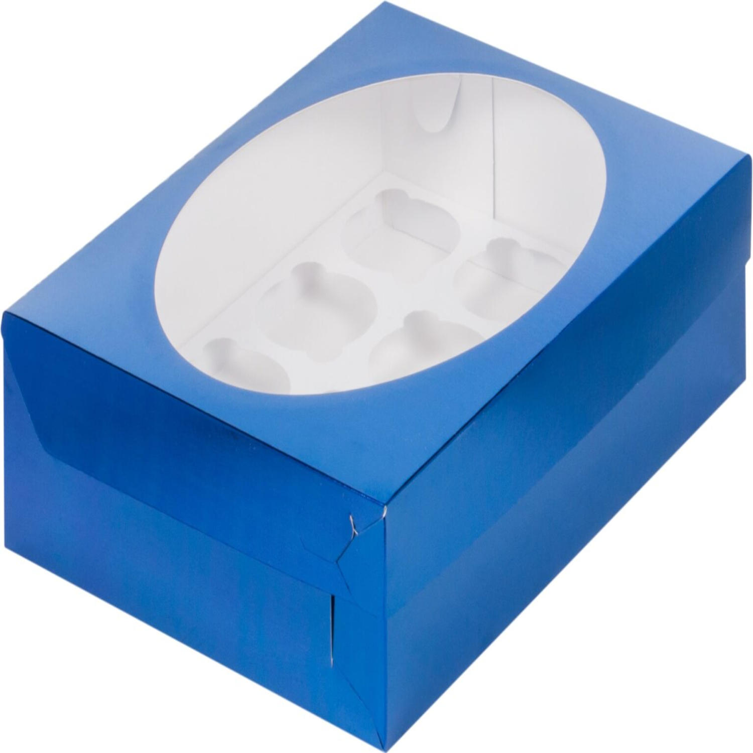 Коробка под капкейки с окошком 320×235×100 мм (12) (Синяя)