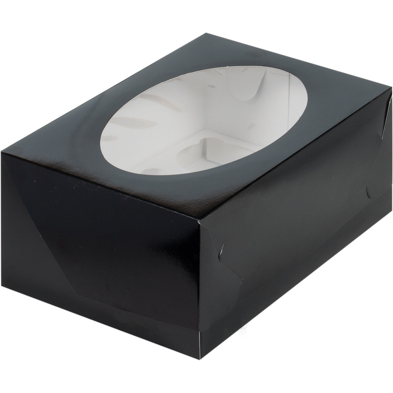 Коробка под капкейки с окошком 235×160×100 мм, (6) (Чёрная)