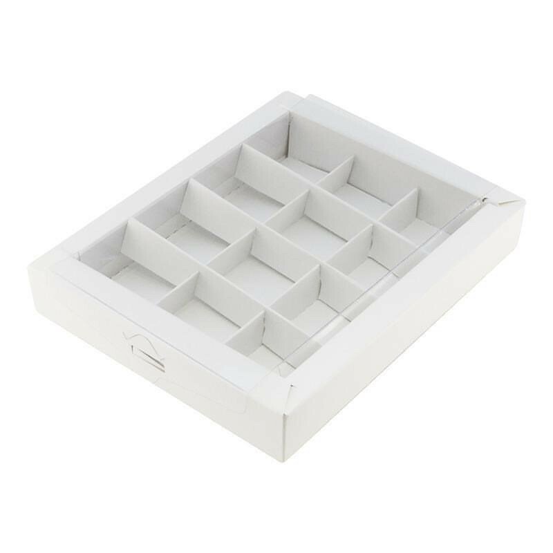 Коробка для конфет с вклеенным окном 190×150×30 мм, (12) (белая)
