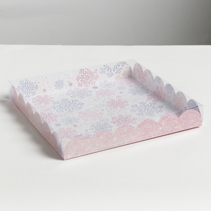 Коробка для кондитерских изделий с PVC крышкой «Снежинка», 21×21×3 см