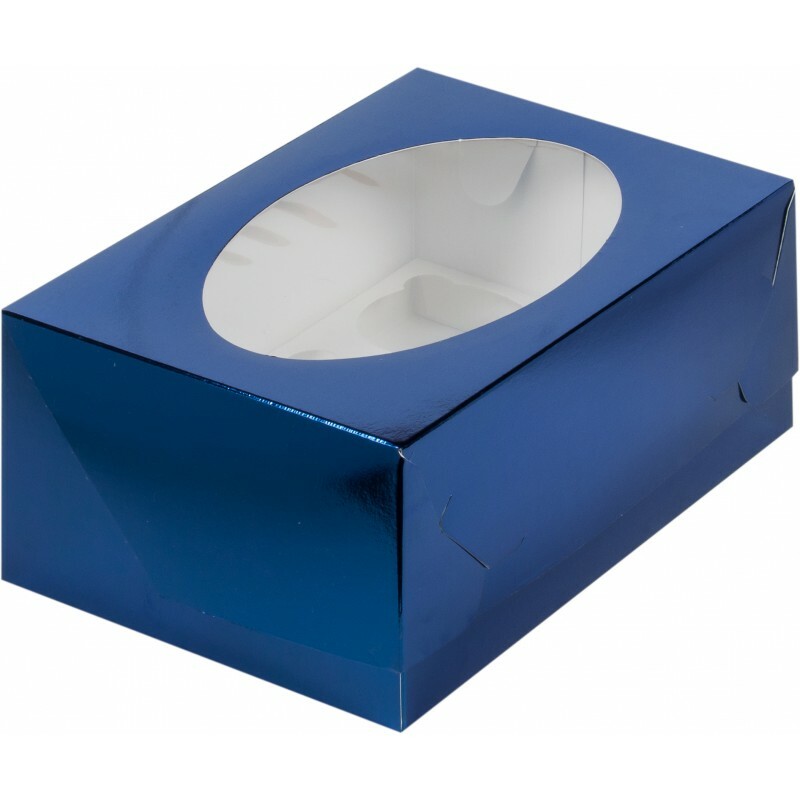 Коробка под капкейки с окошком 235×160×100 мм, (6) (Синяя)