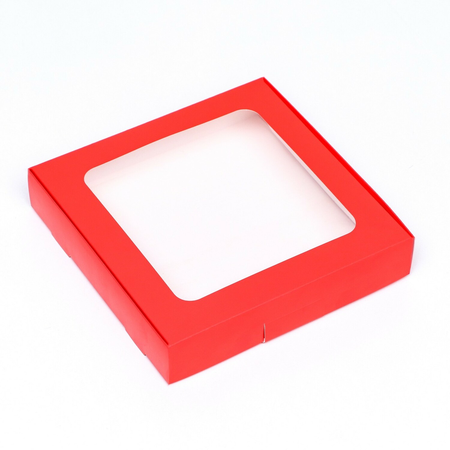 Коробка самосборная с окном красная, 16 х 16 х 3 см
