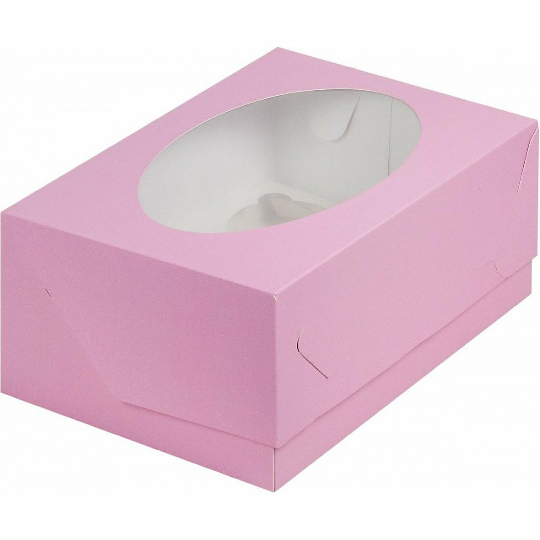 Коробка под капкейки с окошком 235×160×100 мм, (6) (розовая)