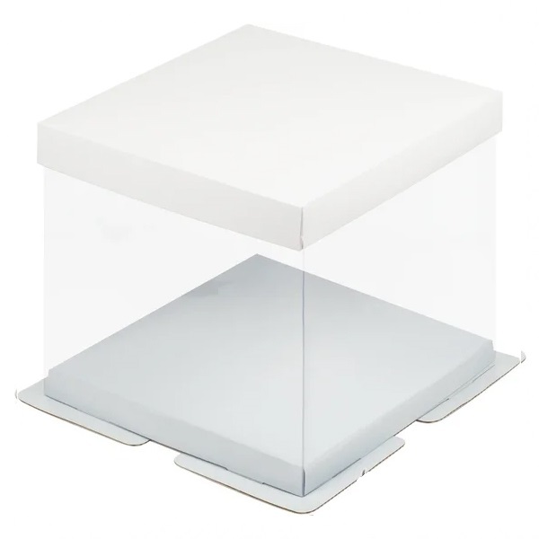 Коробка под торт ПРЕМИУМ (прозрачная/белая) 300×300×280 мм