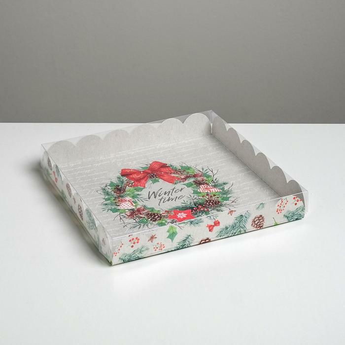 Коробка для кондитерских изделий с PVC крышкой «Winter time», 21×21×3 см