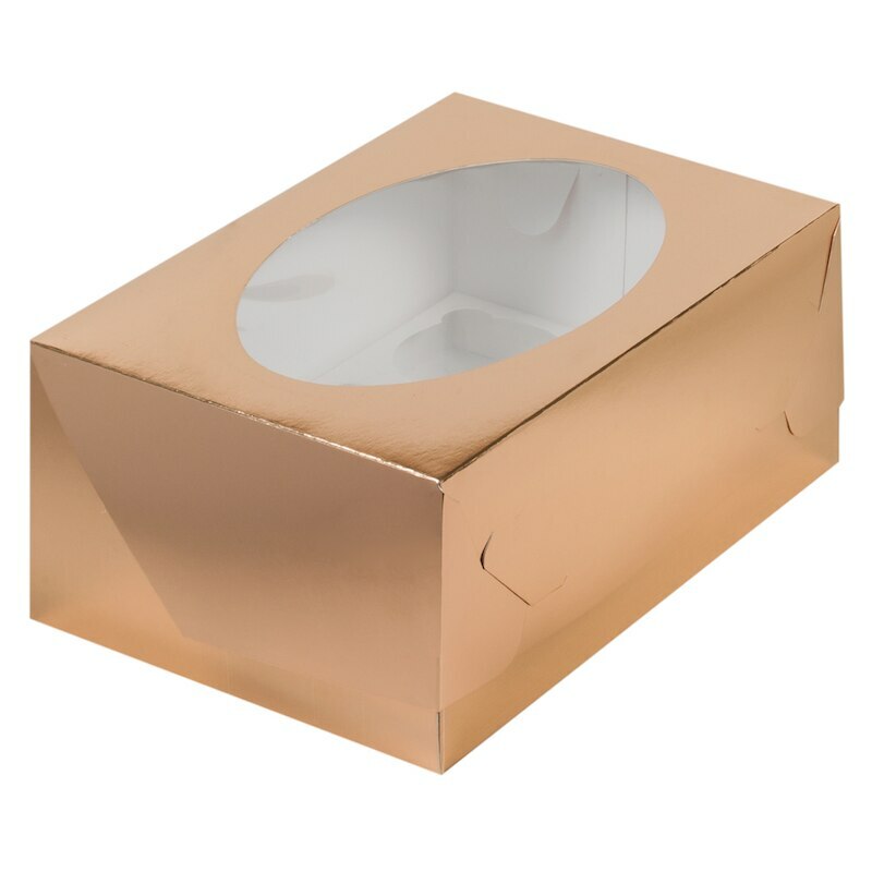 Коробка под капкейки с окошком 235×160×100 мм, (6) (Золото)
