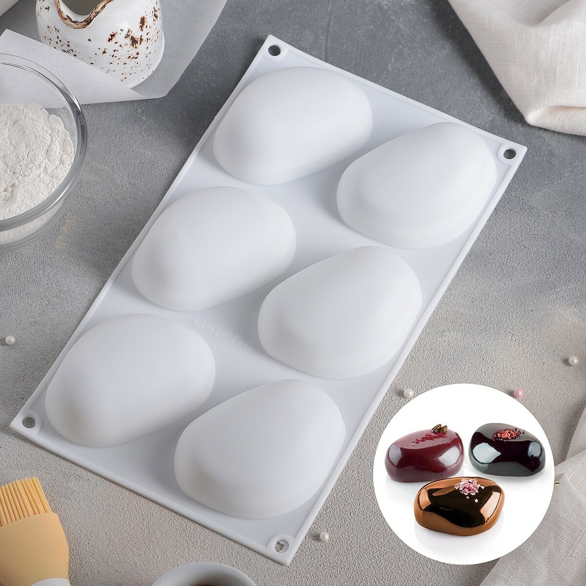 Форма для муссовых десертов и выпечки «Стоун», 30×18 см, 6 ячеек, цвет белый
